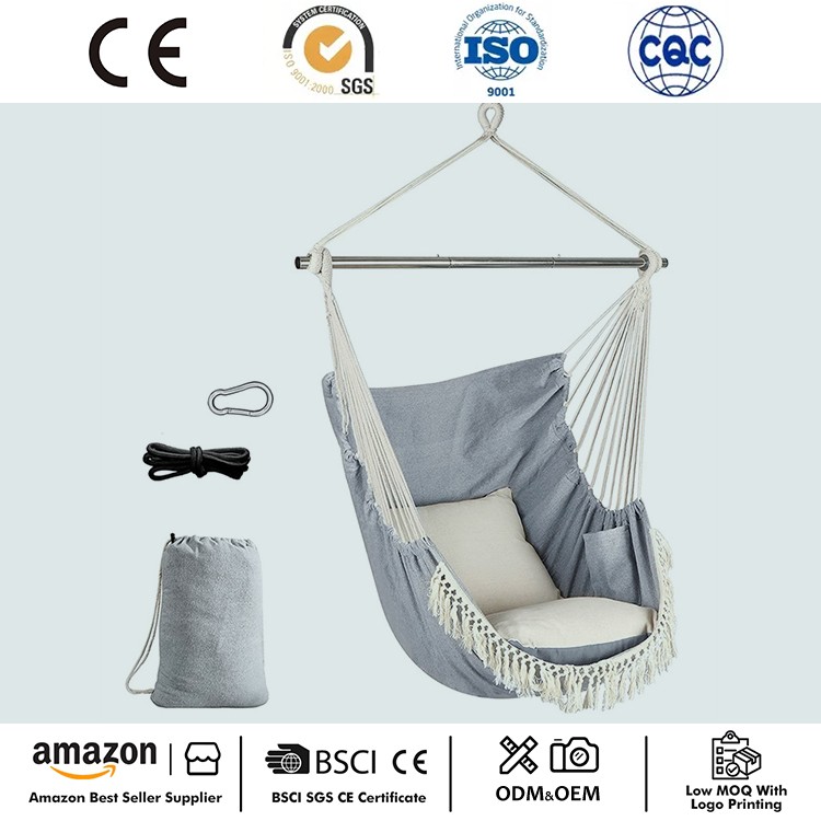 Přenosné závěsné křeslo Macrame s boční kapsou